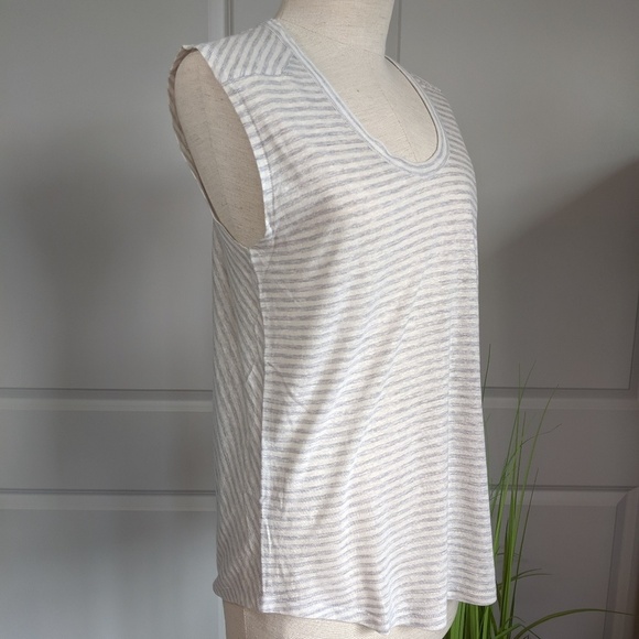 rag & bone Tank Sleeveless Linen Modal Blend Two Tone Stripes Grey White M NWT - Picture 2 of 8